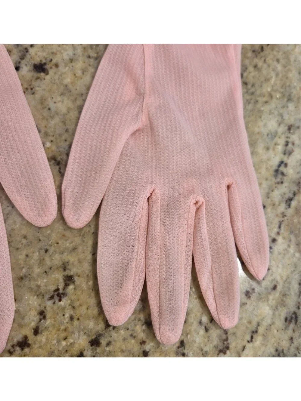 Vintage Womens Size L/XL Pink Nylon Formal Gloves Ruffle Wrist